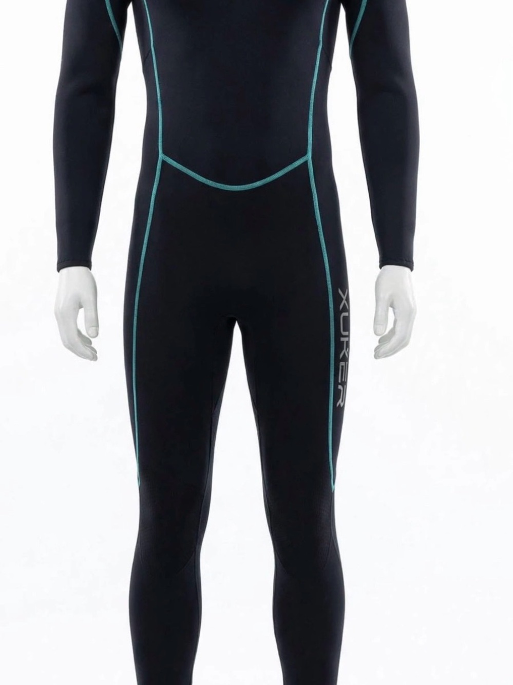 XUKER Men's Full Wetsuit Black Teal Long Sleeve Dive Suit Surf Scuba